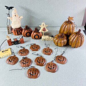 Vtg Lot Suzi Skoglund Blossom Bucket Primitive Halloween Figurines Ghost Pumpkin